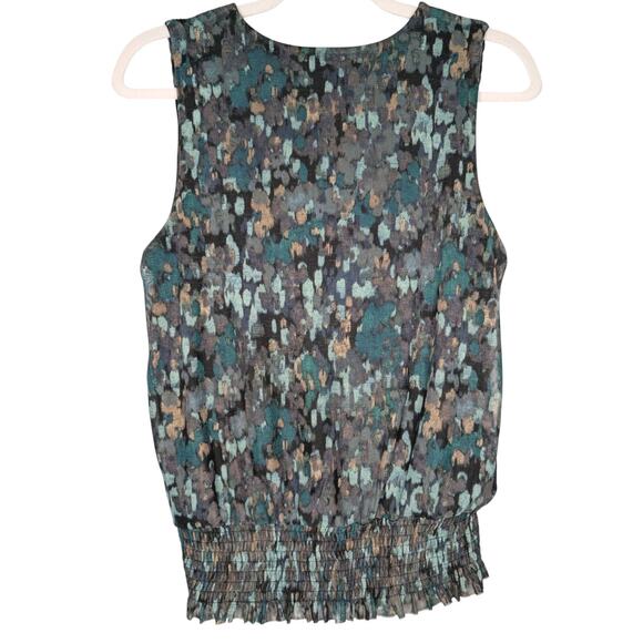 Evereve Jules Mesh Ruffle Hem Smocked Waist Sleeveless Wrap Top Green Multi MED - Picture 8 of 12